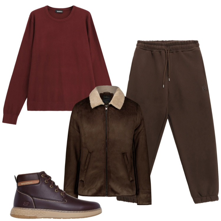 Outfit uomo - Tonalità calde. Stile Casual per Tutti i giorni. Abbinamento con pantaloni, maglieria, stivali e stivaletti, giacche.