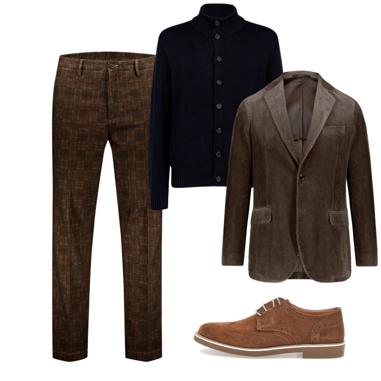 Outfit uomo - Noce scuro. Stile Casual per Tutti i giorni. Abbinamento con pantaloni, scarpe stringate, cardigans, giacche.