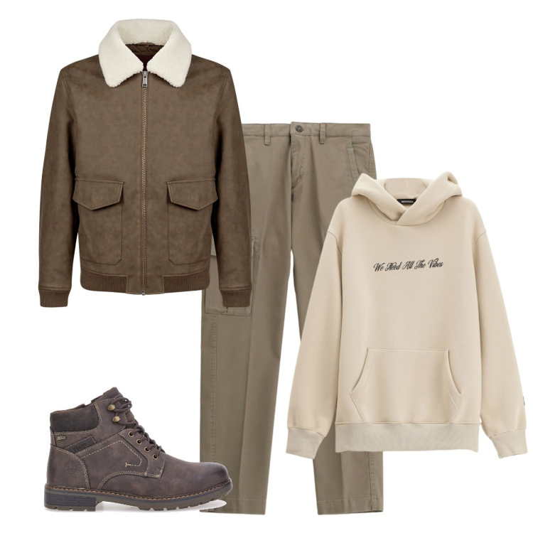 Outfit uomo - Pinces e felpa. Stile Trendy per Tutti i giorni. Abbinamento con felpe con cappuccio, pantaloni cargo, stivali e stivaletti, giacche.