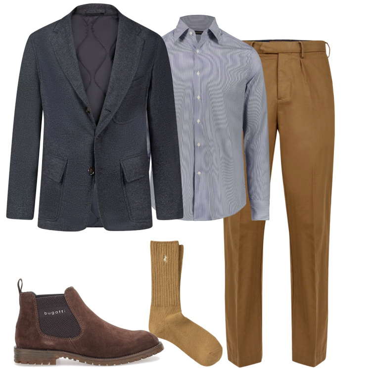 Outfit uomo - City. Stile Business/Elegante per Tutti i giorni. Abbinamento con calzini, stivali e stivaletti, pantaloni, camicie, giacche.