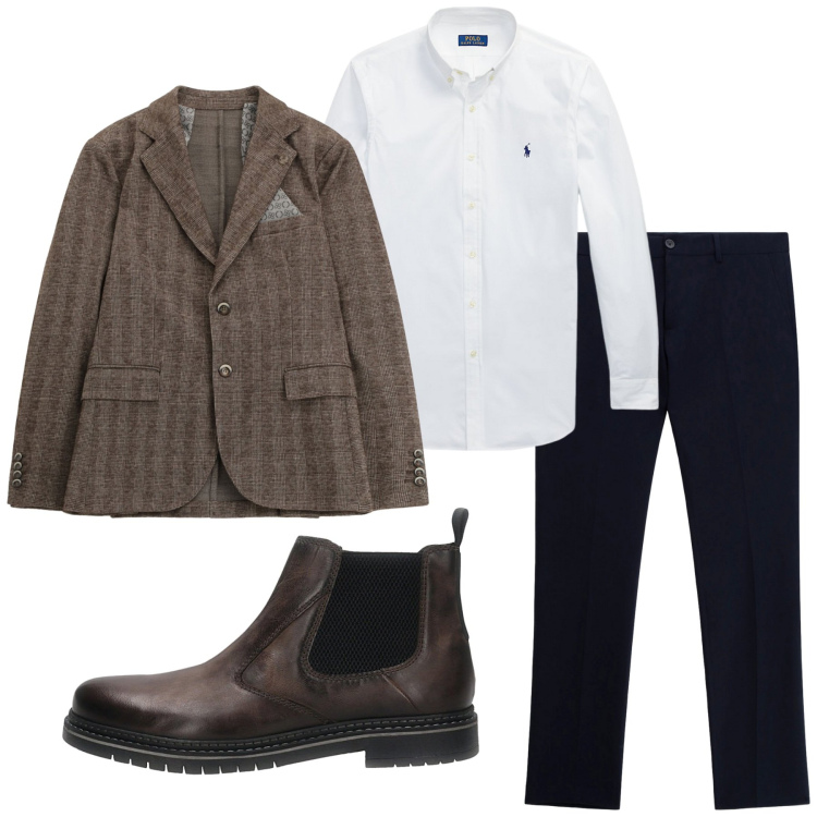 Outfit uomo - Total look #2280016. Stile Business/Elegante per Ufficio. Abbinamento con giacche, pantaloni, camicie, stivali e stivaletti.