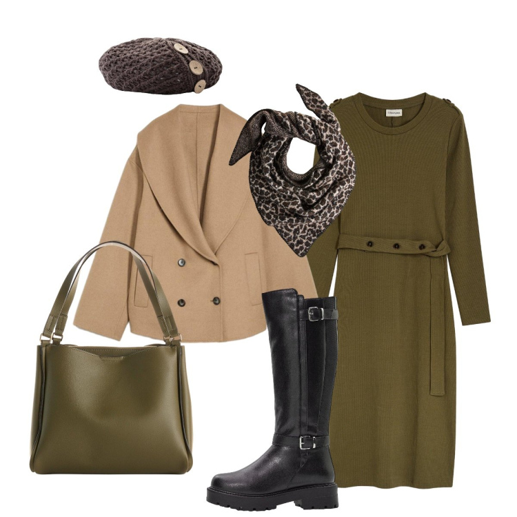 Outfit donna - Stile Bonprix. Stile Bon Ton per Ufficio. Abbinamento con stivali, blazer, berretti, sciarpe, vestiti midi/longuette, borse a mano.