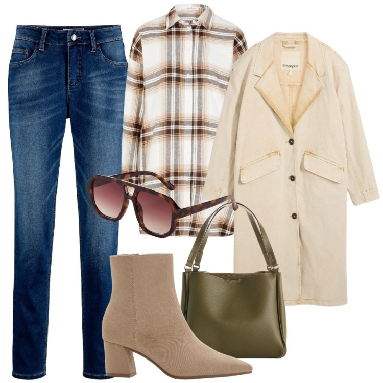 Outfit donna - bonprix - SINGLES\' DAY. Stile Casual per Tutti i giorni. Abbinamento con trench, jeans boyfriend, camicie, occhiali da sole, stivaletti, borse a mano.