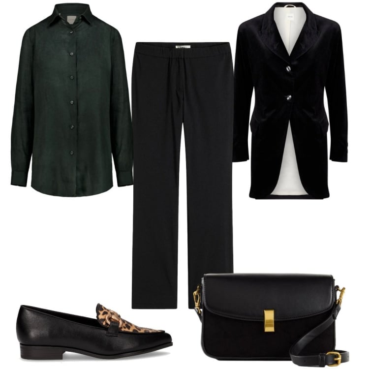 Outfit donna - Mannish in total black. Stile Mannish per Tutti i giorni. Abbinamento con pantaloni, borse a mano, blazer, mocassini, camicie.