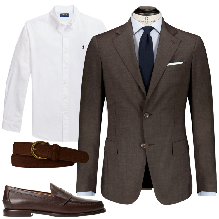 Outfit uomo - Abito doppelganger. Stile Business/Elegante per Tutti i giorni. Abbinamento con pantaloni chino, camicie, cinture, scarpe stringate, giacche.