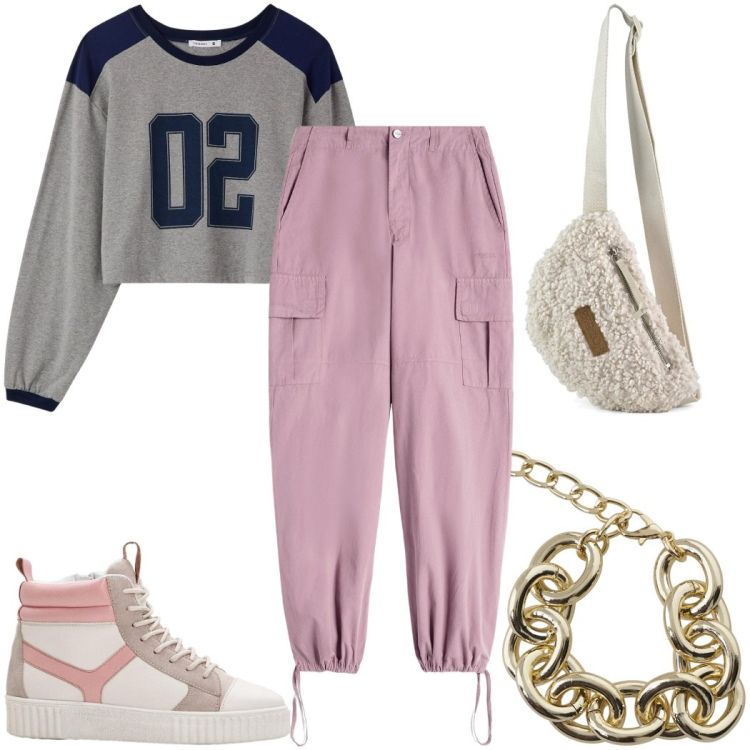 Outfit donna - Me , Myself & Urban Style. Stile Urban per Tutti i giorni. Abbinamento con sneakers alte, t-shirt, braccialetti, pantaloni cargo, marsupi.