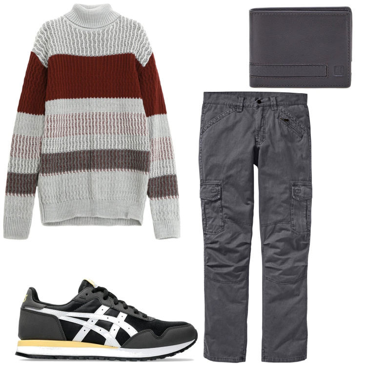 Outfit uomo - Total look #2280078. Stile Casual per Tutti i giorni. Abbinamento con pantaloni cargo, maglieria, portafogli, sneakers.