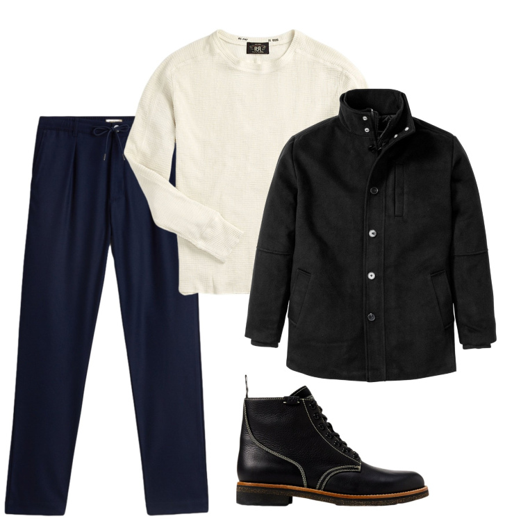 Outfit uomo - Novembre. Stile Casual per Tutti i giorni. Abbinamento con giacche, maglieria, stivali, pantaloni.