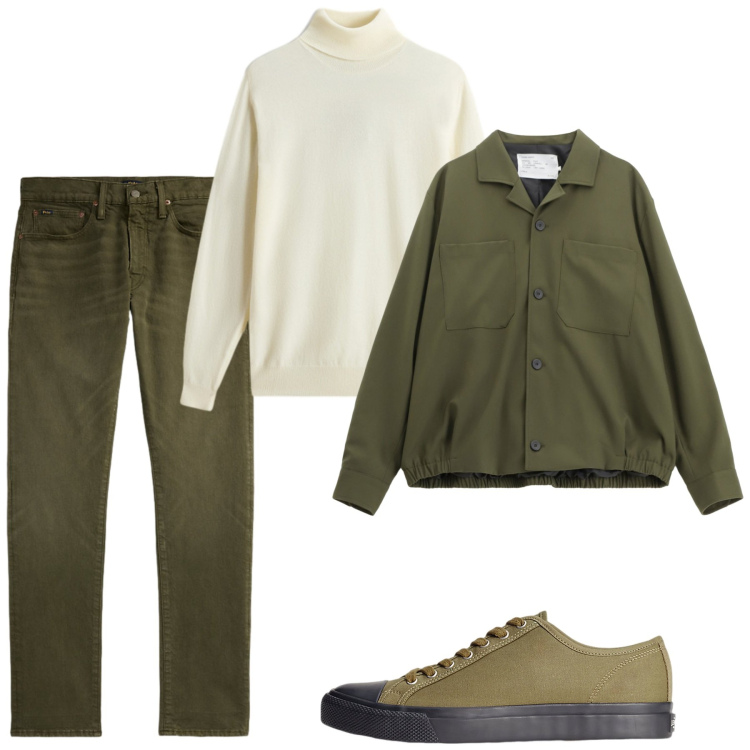 Outfit uomo - Novembre. Stile Casual per Tutti i giorni. Abbinamento con cappotti, sneakers, jeans, maglieria.