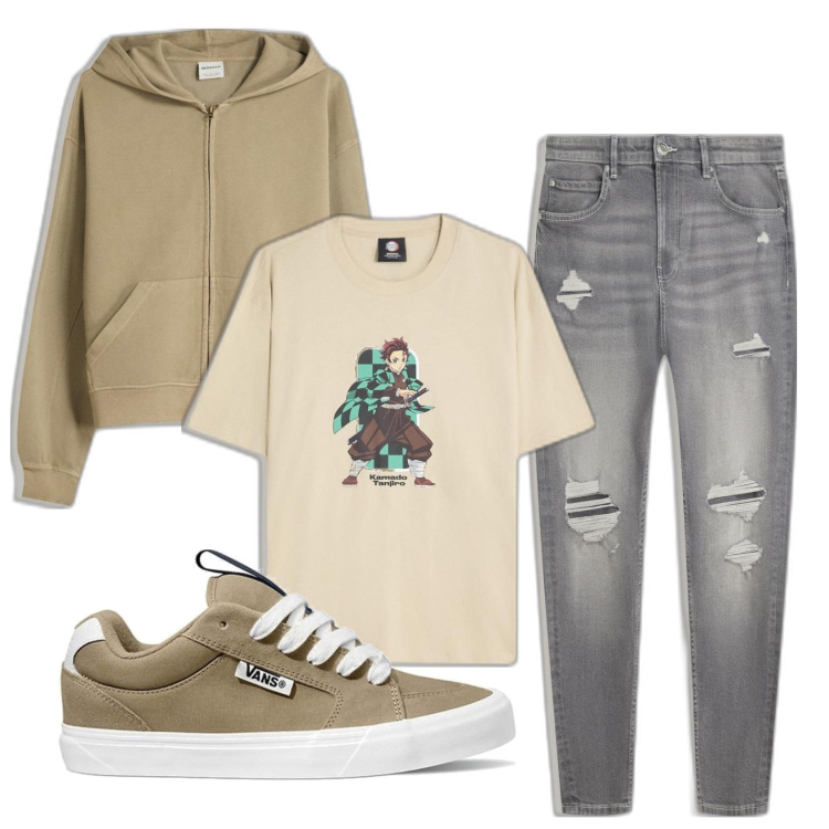 Outfit hombre - Urban #5458. Estilo Urban para Todos los días. Combinación con sneakers, sudaderas, camiseta, vaqueros rotos.