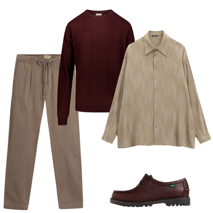 Outfit uomo - Autunno. Stile Casual per Tutti i giorni. Abbinamento con camicie, scarpe stringate, pantaloni, maglieria.