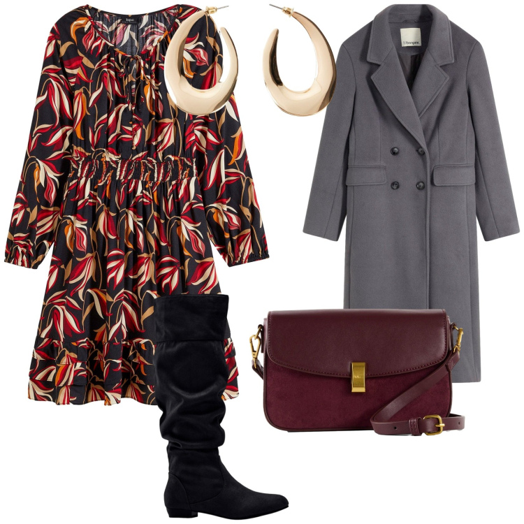 Outfit donna - Bonprix. per Serata fuori. Abbinamento con vestiti, stivali, cappotti, orecchini, borse a mano.