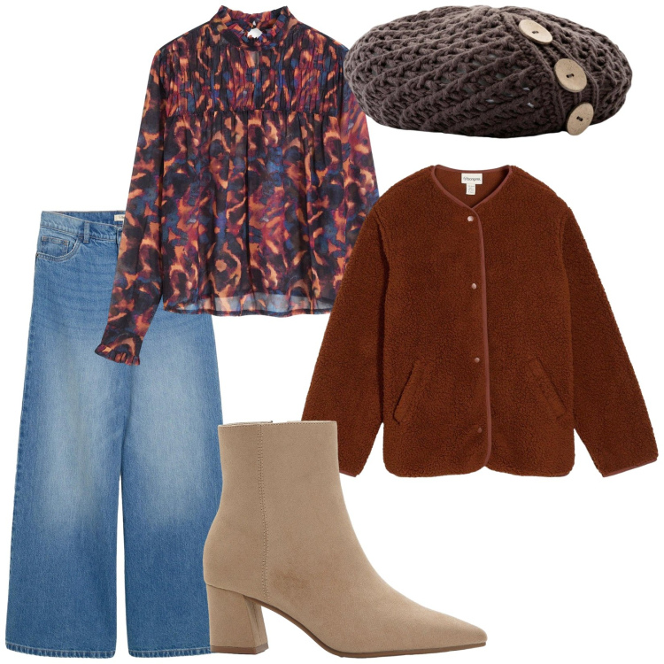 Outfit donna - Bonprix. per Tutti i giorni. Abbinamento con berretti, blazer, bluse, jeans, stivaletti.