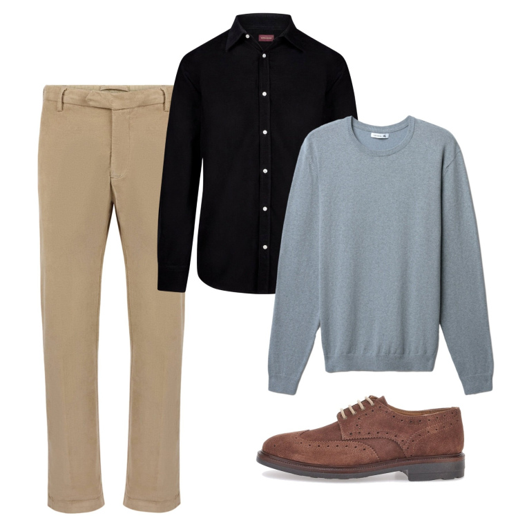Outfit uomo - Novembre. Stile Casual per Tutti i giorni. Abbinamento con maglieria, scarpe stringate, camicie, pantaloni.