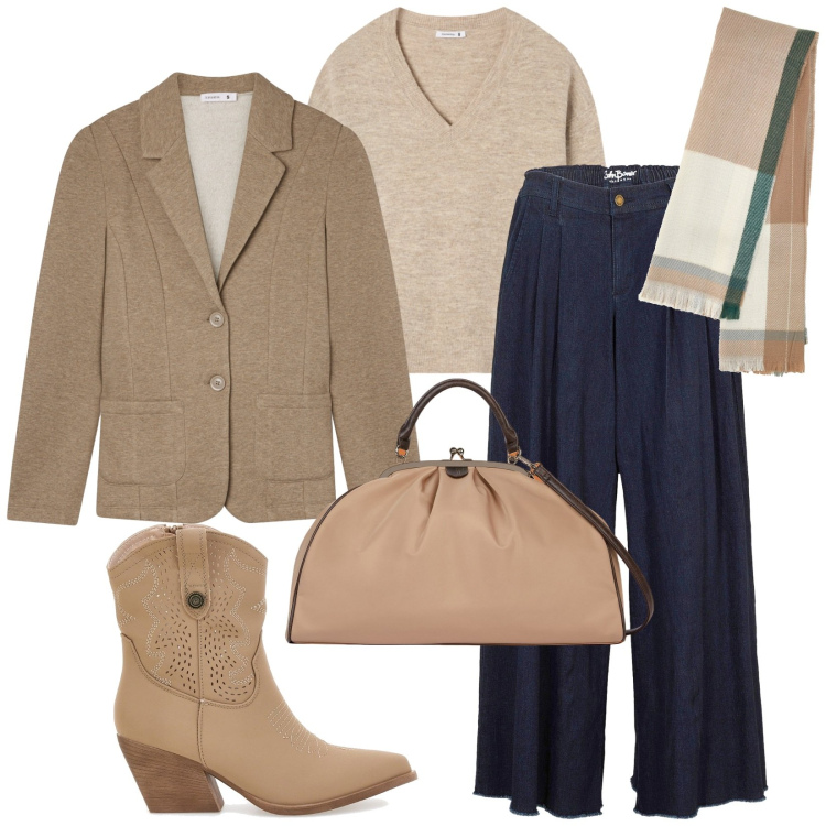 Outfit donna - Total look #2280196. Stile Urban per Tutti i giorni. Abbinamento con gonne, maglieria, blazer, sciarpe, stivaletti texani, borse a spalla.