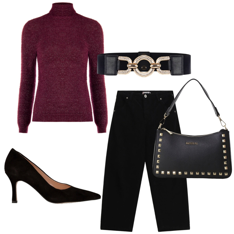 Outfit donna - Il mio novembre. Stile Casual chic per Serata fuori. Abbinamento con pantaloni, cinture, pullovers, pochette, décolleté.