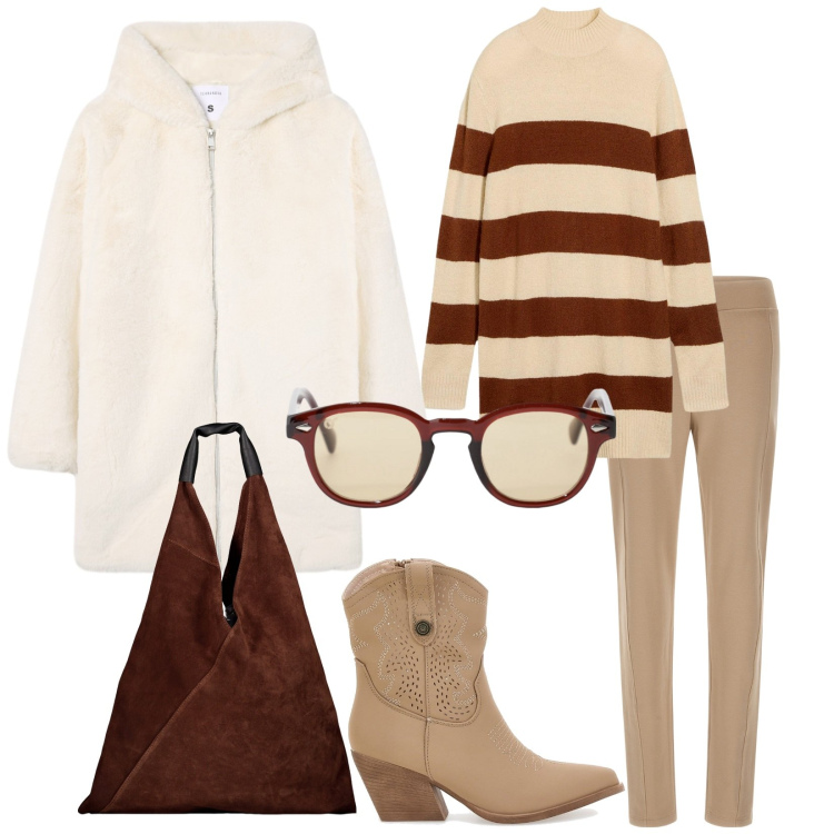 Outfit donna - Total look #2280222. Stile Casual per Tutti i giorni. Abbinamento con maglieria, cappotti, occhiali da sole, pantaloni, stivaletti texani, borse a spalla.