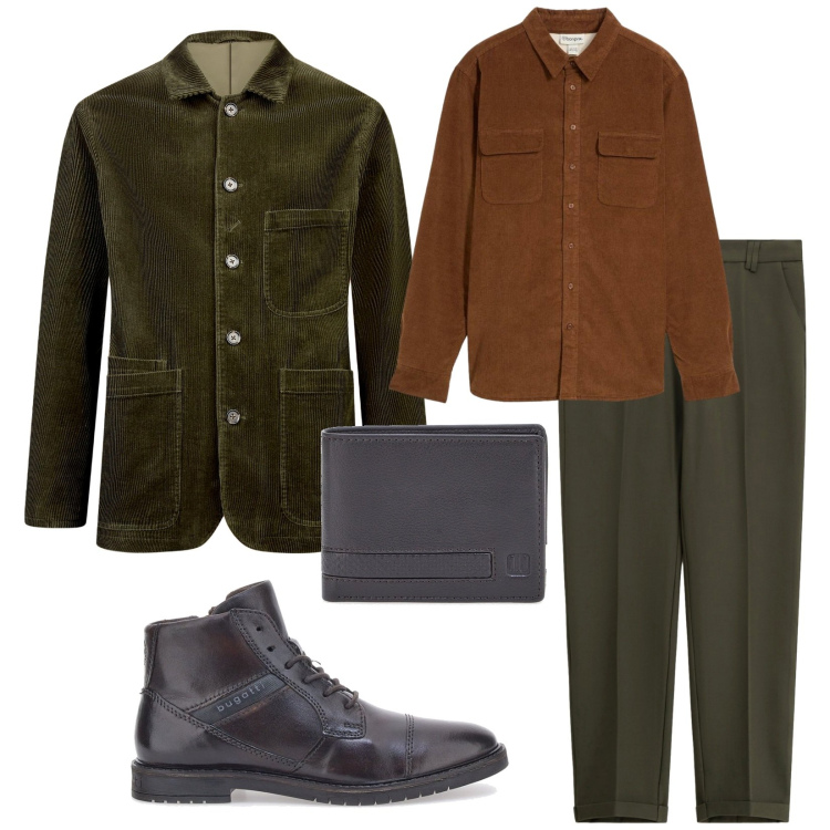 Outfit uomo - Total look #2280236. Stile Trendy per Tutti i giorni. Abbinamento con camicie, pantaloni chino, stivali e stivaletti, portafogli, giacche.