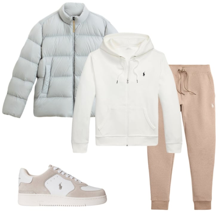 Outfit uomo - Total look #2280237. Stile Trendy per Sport. Abbinamento con pantaloni, felpe, sneakers, piumini.