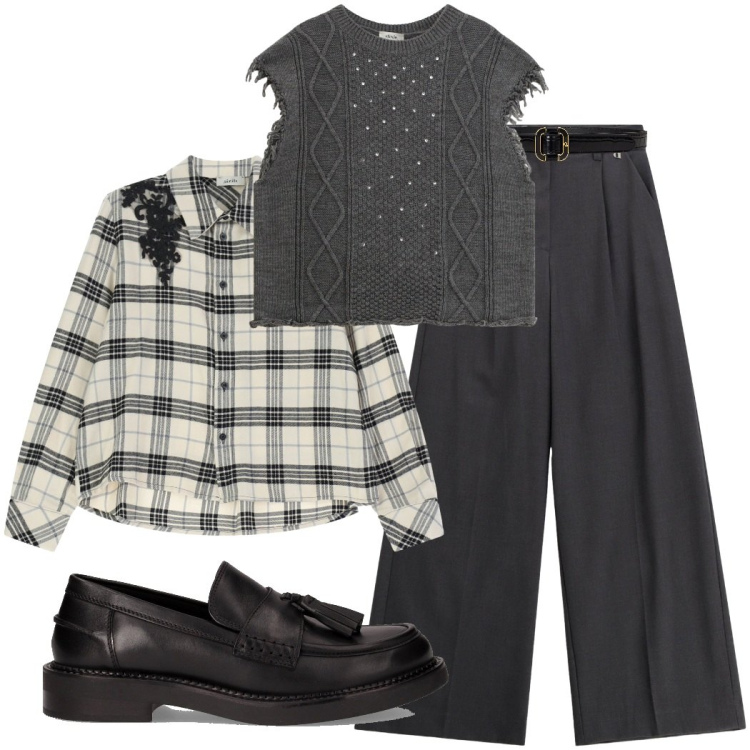 Outfit donna - Me Myself Style. Stile Urban per Tutti i giorni. Abbinamento con pantaloni a palazzo, camicie, maglieria, cinture, mocassini.