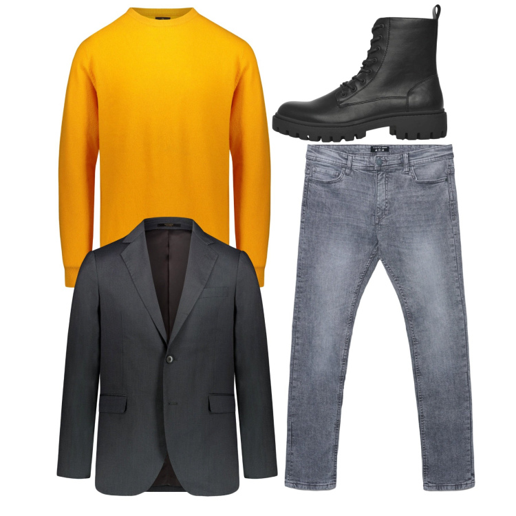 Outfit uomo - Arancio caldo. Stile Casual per Tutti i giorni. Abbinamento con anfibi, jeans skinny, abiti, maglieria.