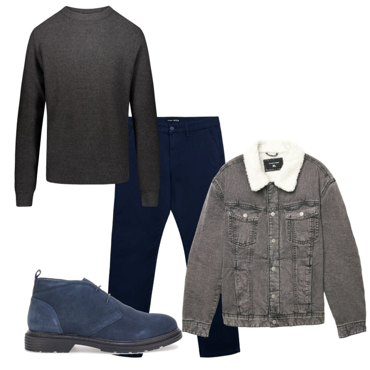 Outfit uomo - Denim imbottito. Stile Casual per Tutti i giorni. Abbinamento con pantaloni chino, cappotti, scarpe stringate, maglieria.