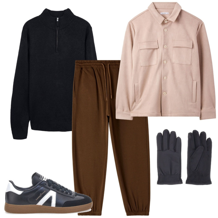 Outfit uomo - Fresco. Stile Casual per Tutti i giorni. Abbinamento con cappotti, pantaloni, maglieria, sneakers, guanti.