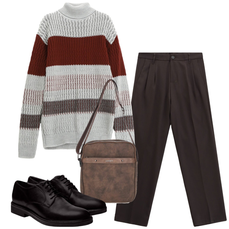 Outfit uomo - Una certa eleganza. Stile Trendy per Tutti i giorni. Abbinamento con pantaloni, maglieria, scarpe stringate, portafogli.