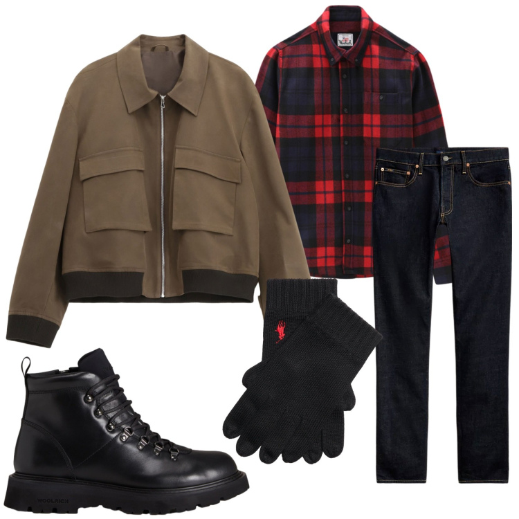 Outfit uomo - Total look #2280301. Stile Trendy per Tutti i giorni. Abbinamento con giacche, jeans, guanti, stivali e stivaletti, camicie.