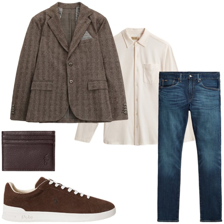 Outfit uomo - Total look #2280302. Stile Trendy per Tutti i giorni. Abbinamento con giacche, portafogli, jeans, sneakers, camicie.