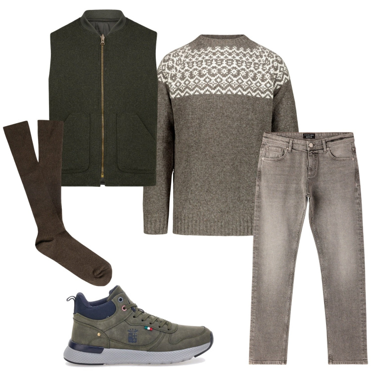 Outfit uomo - Total look #2280308. Stile Casual per Tutti i giorni. Abbinamento con jeans, stivali e stivaletti, calzini, piumini, maglieria.