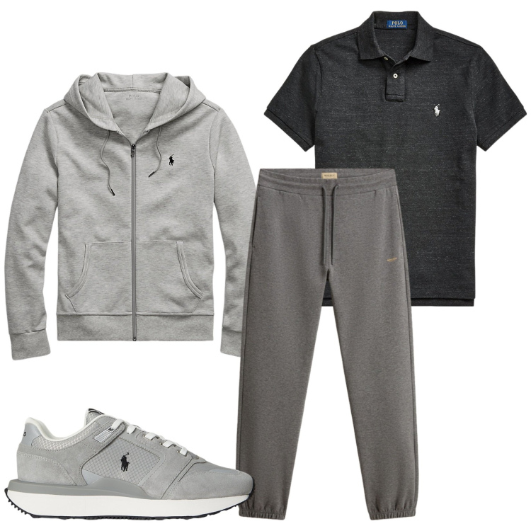 Outfit uomo - Total look #2280322. Stile Trendy per Sport. Abbinamento con felpe, polo, sneakers, pantaloni.