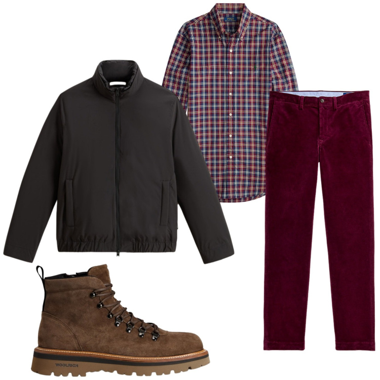 Outfit uomo - Total look #2280359. Stile Urban per Tutti i giorni. Abbinamento con pantaloni, camicie, stivali e stivaletti, bomber.