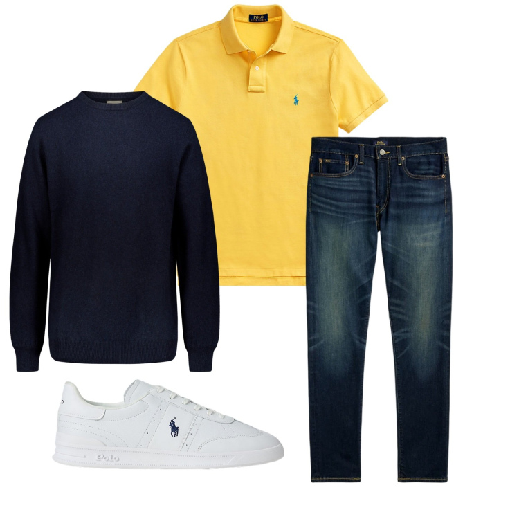 Outfit uomo - Total look #2280362. Stile Casual per Tutti i giorni. Abbinamento con polo, jeans, sneakers, maglieria.