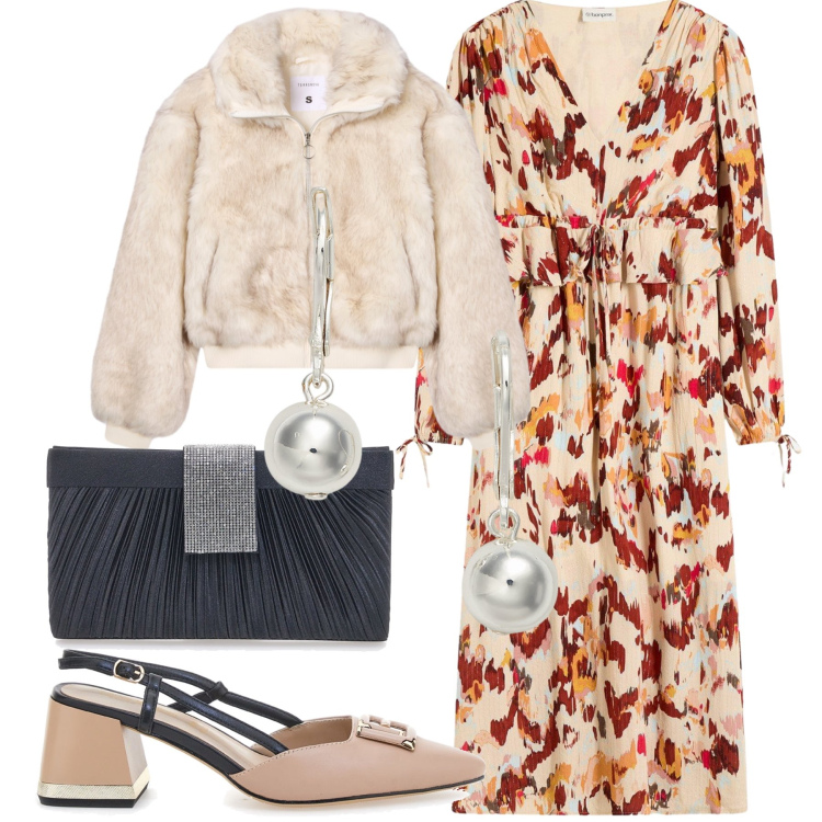 Outfit donna - Matrimonio domenica. Stile Bon Ton per Cerimonia. Abbinamento con vestiti midi/longuette, ecopellicce, orecchini, décolleté, pochette.