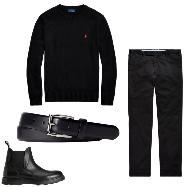 Outfit uomo - Total look #2280390. Stile Casual per Tutti i giorni. Abbinamento con cinture, pantaloni chino, maglieria, stivali e stivaletti.
