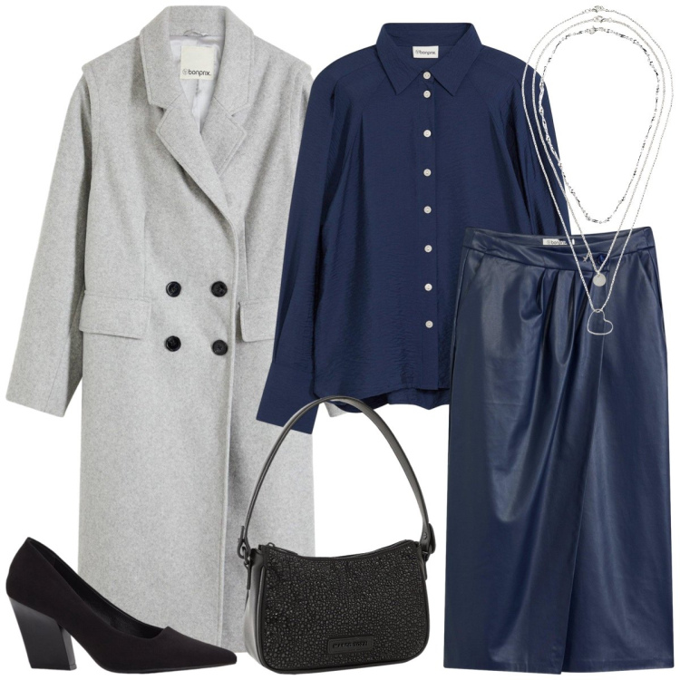 Outfit donna - Total look #2280408. Stile Minimal per Tutti i giorni. Abbinamento con décolleté, borse a mano, gonne longuette, cappotti, collane, camicie.