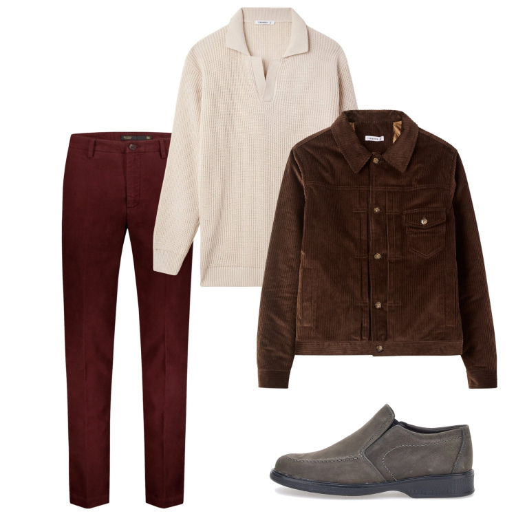 Outfit uomo - Caramello. Stile Casual per Tutti i giorni. Abbinamento con maglieria, cappotti, pantaloni, scarpe stringate.