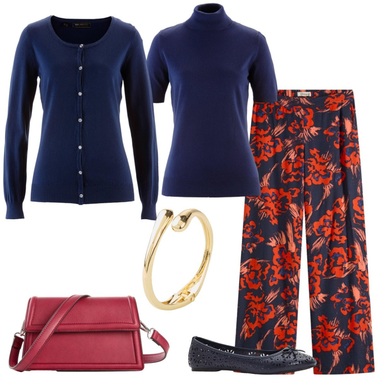 Outfit donna - Total look #2280420. Stile Casual chic per Tutti i giorni. Abbinamento con maglieria, ballerine, braccialetti, pantaloni a palazzo, cardigans, borse a tracolla.