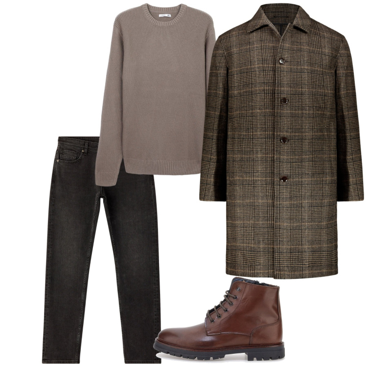 Outfit uomo - Il cappotto PdG. Stile Casual per Tutti i giorni. Abbinamento con jeans, maglieria, anfibi, cappotti.