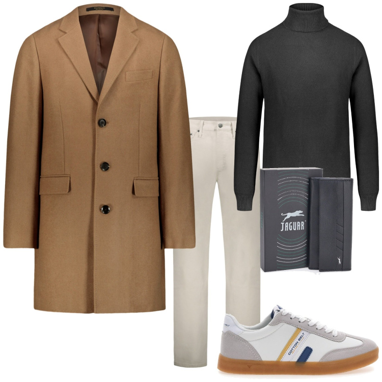 Outfit uomo - Il Cappotto monopetto, che stile. Stile Trendy per Serata speciale. Abbinamento con pantaloni, portachiavi, cappotti, sneakers, maglieria.