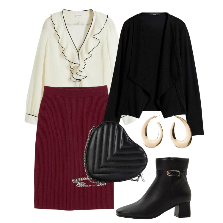 Outfit donna - bonprix - SINGLES\' DAY. Stile Chic per Serata fuori. Abbinamento con gonne, stivaletti, blazer, camicie, borse a tracolla, orecchini.