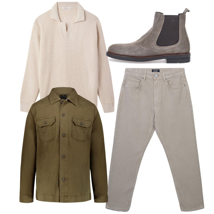 Outfit uomo - Total look. Stile Casual per Tutti i giorni. Abbinamento con jeans, maglieria, stivali e stivaletti, maglieria.