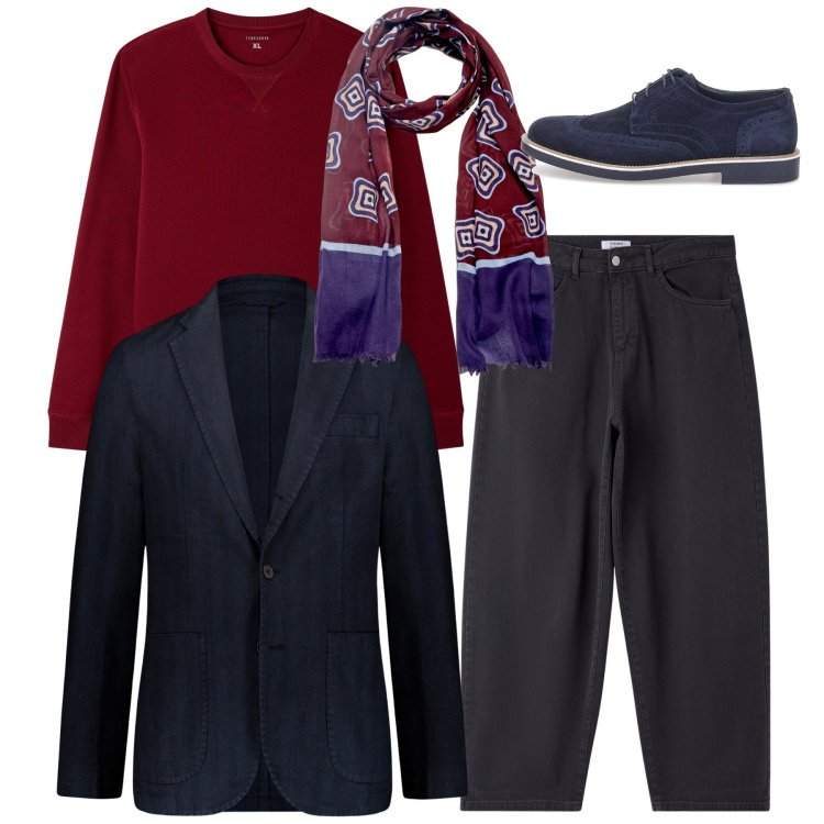 Outfit uomo - Il foulard. Stile Casual per Tutti i giorni. Abbinamento con felpe, jeans, scarpe stringate, giacche, sciarpe.
