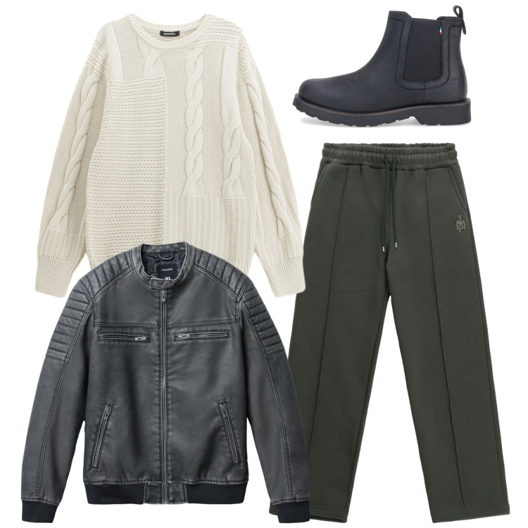 Outfit uomo - Trecce e bomber. Stile Biker Rock per Serata speciale. Abbinamento con giacche, maglieria, pantaloni, stivali e stivaletti.