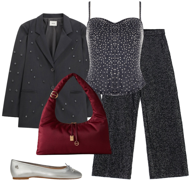 Outfit donna - Total look #2280503. Stile Casual chic per Tutti i giorni. Abbinamento con top, pantaloni a palazzo, borse a spalla, blazer, ballerine.