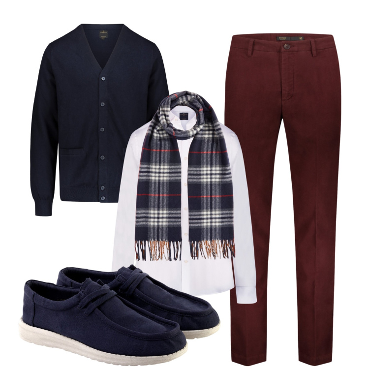 Outfit uomo - Total look #2280540. Stile Casual per Tutti i giorni. Abbinamento con camicie, pantaloni, scarpe stringate, sciarpe, cardigans.