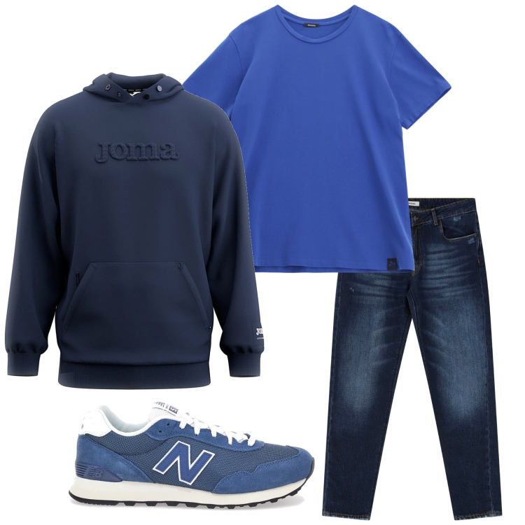 Outfit uomo - Serata al buling. Stile Casual per Sport. Abbinamento con jeans dritti, t-shirt, sneakers, felpe con cappuccio.