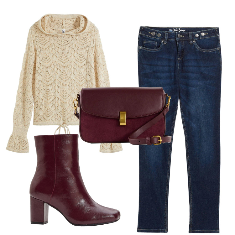 Outfit donna - Total look #2280552. Stile Boho per Tutti i giorni. Abbinamento con jeans boyfriend, maglieria, stivaletti, borse a mano.