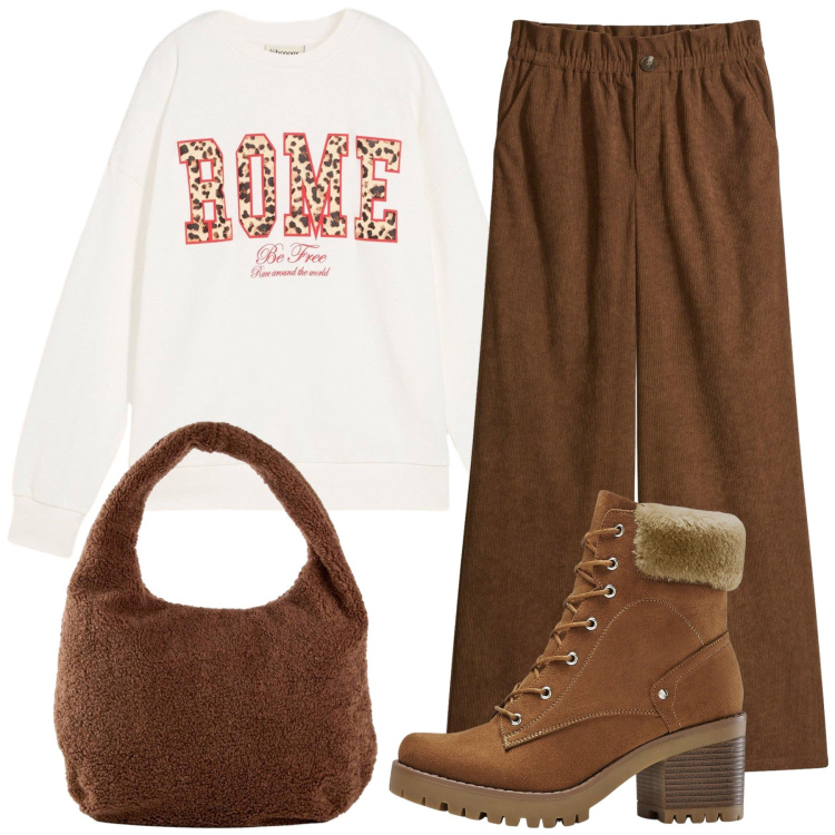 Outfit donna - Total look #2280558. Stile Casual per Tutti i giorni. Abbinamento con shopping bag, pantaloni, stivaletti, felpe.